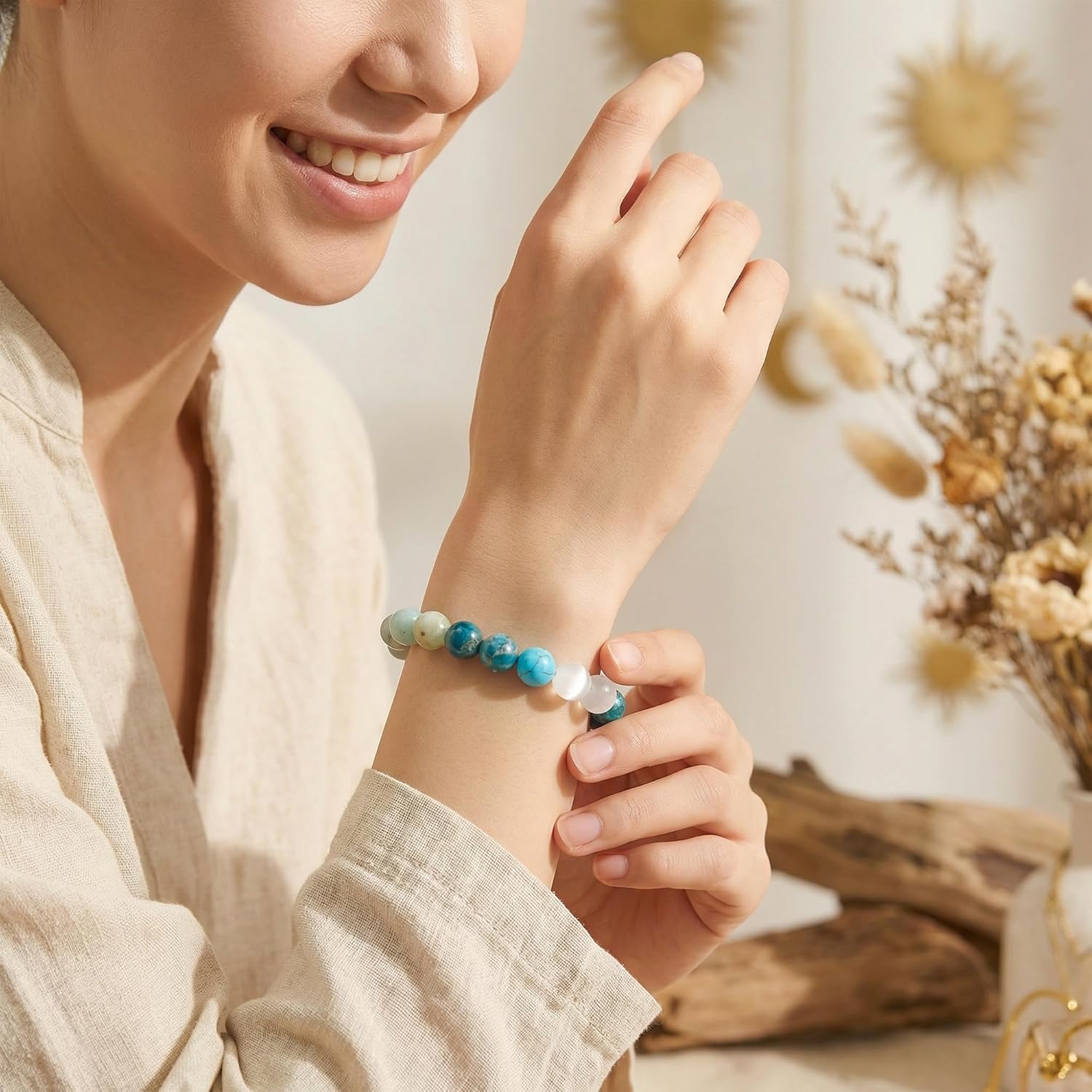 Crystal Cat's Eye & Turquoise Beaded Anxiety Relief Bracelet